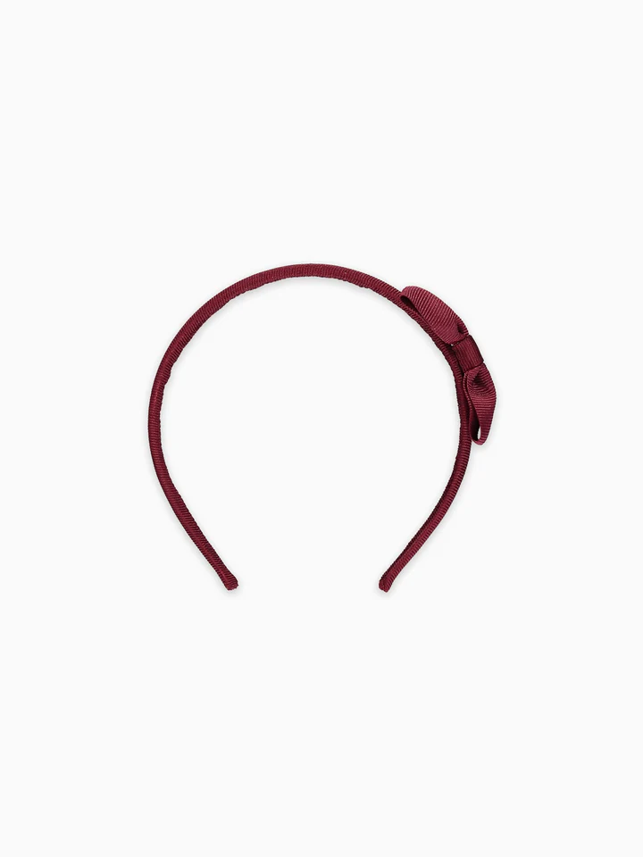 girls small bow headband burgundy