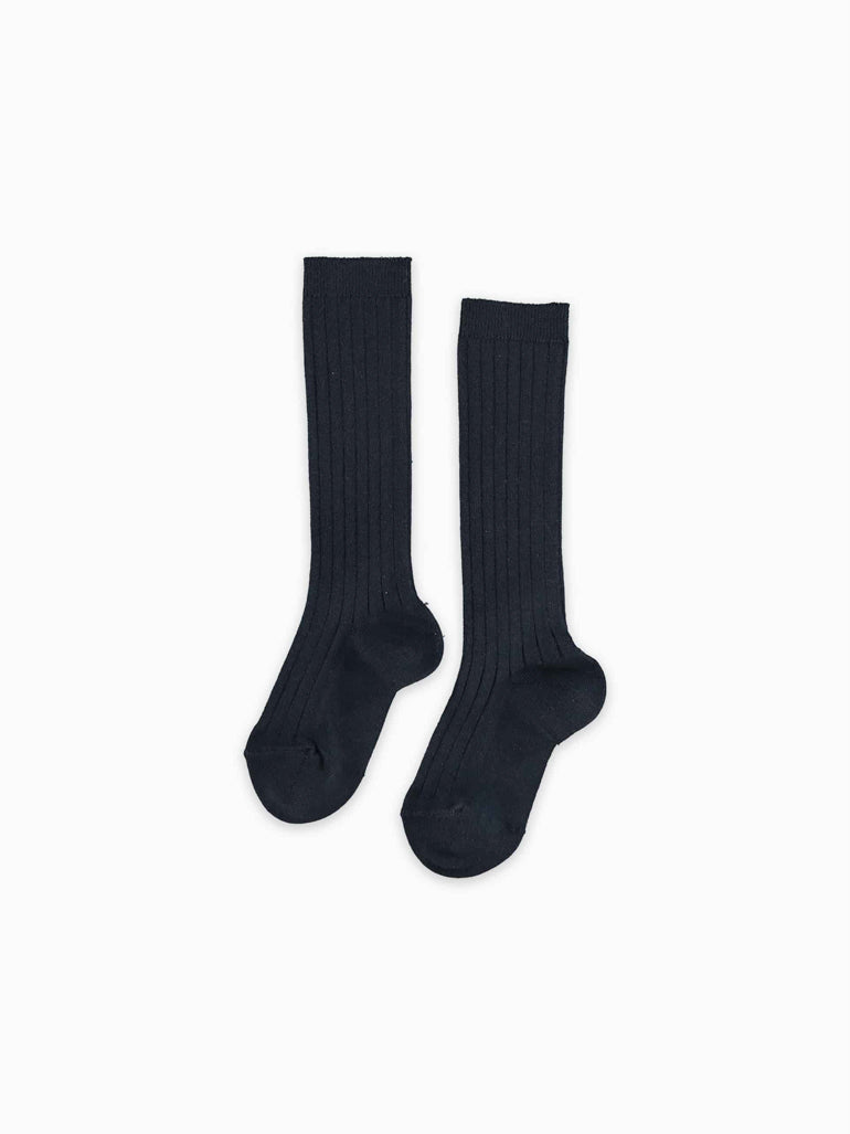 girls navy ribbed knee high socks