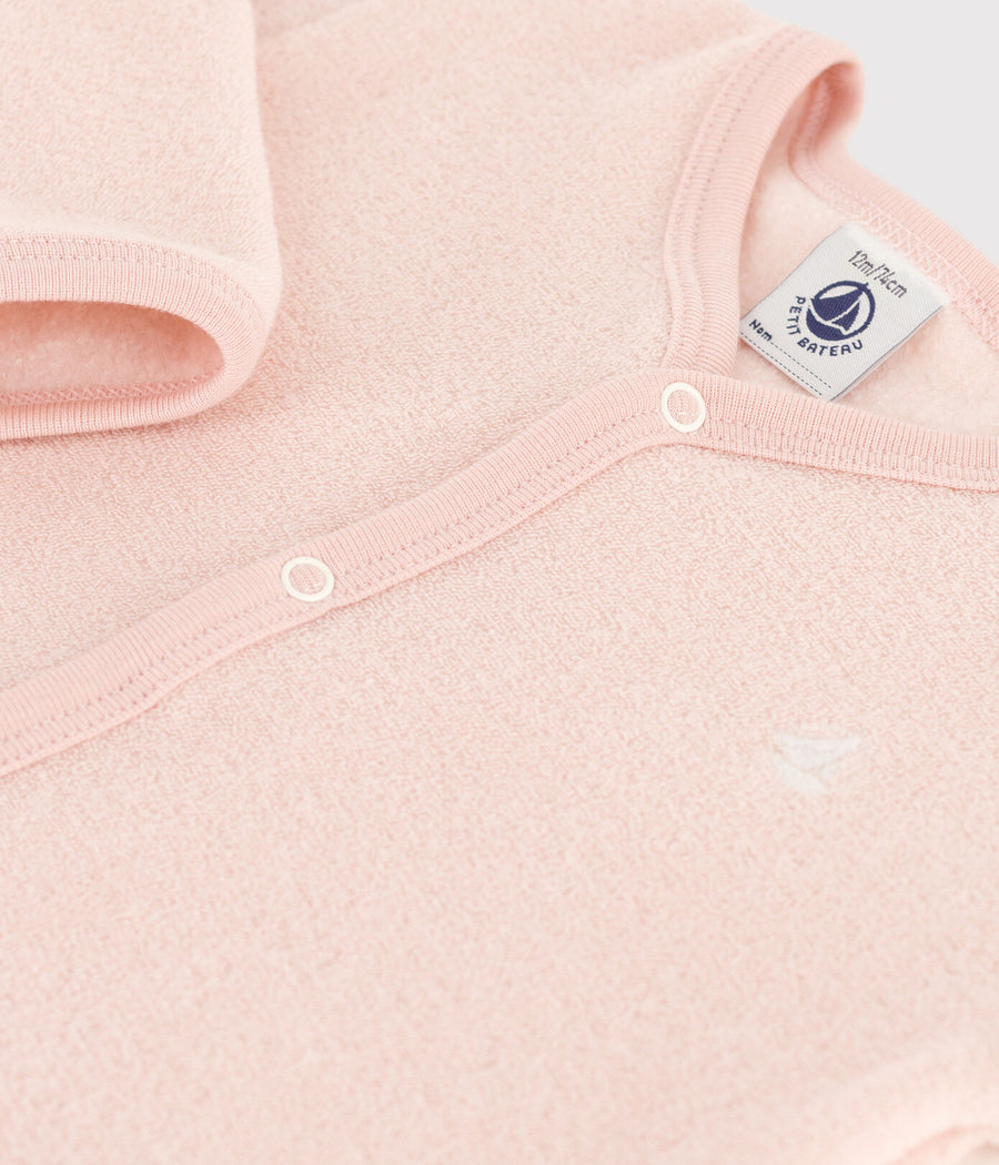 baby girl pink terry front snap footie