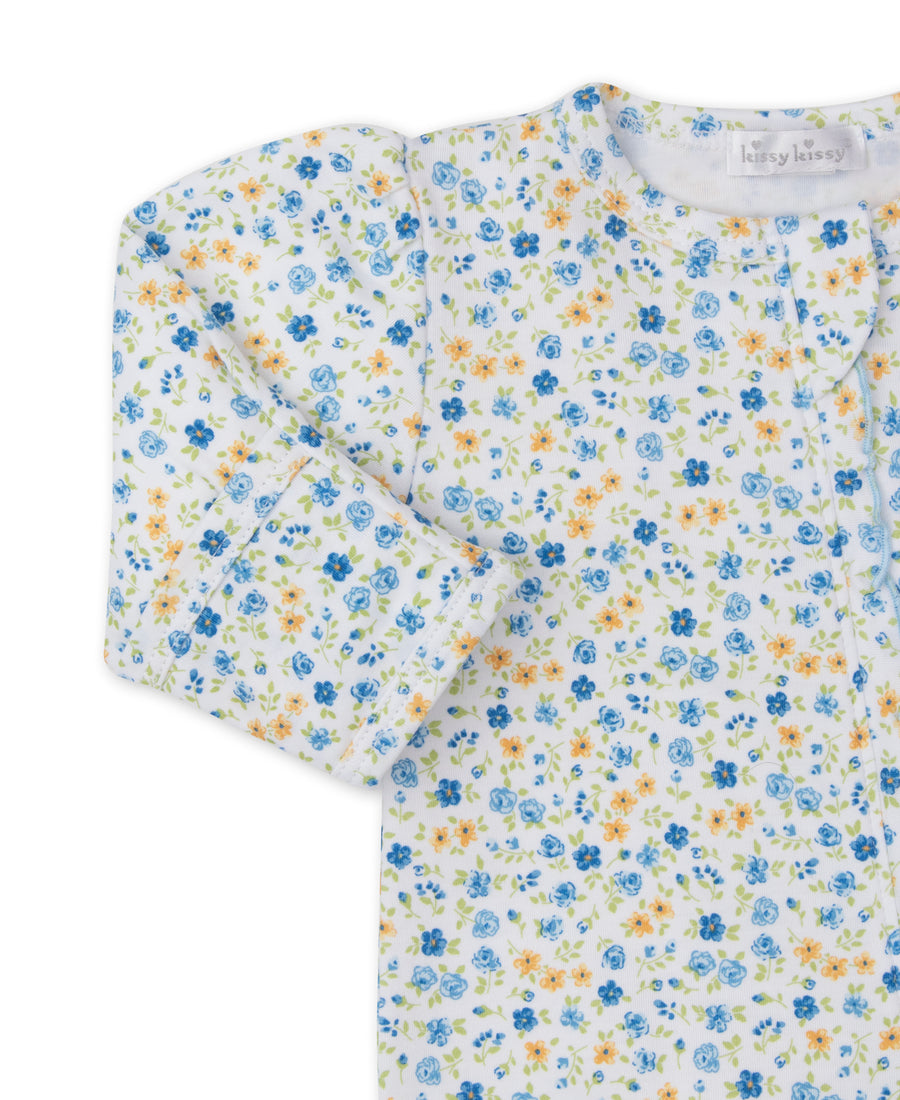 baby girl blue floral fantasy footie w/zip