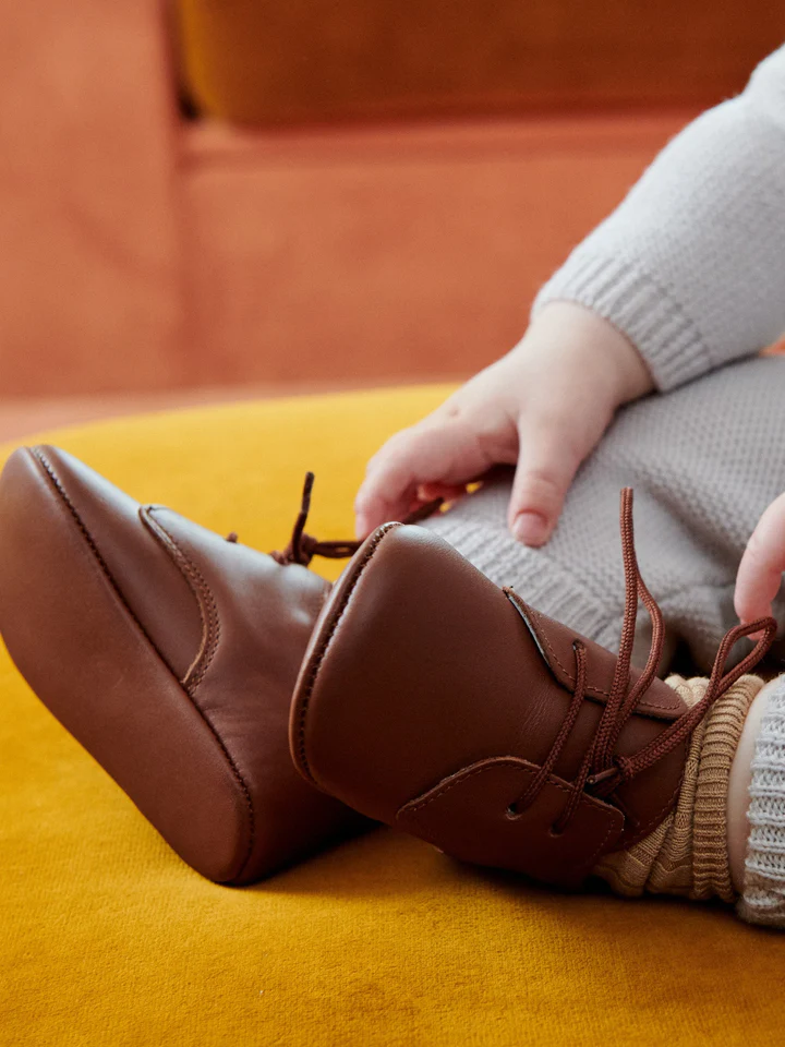baby leather baby booties tan