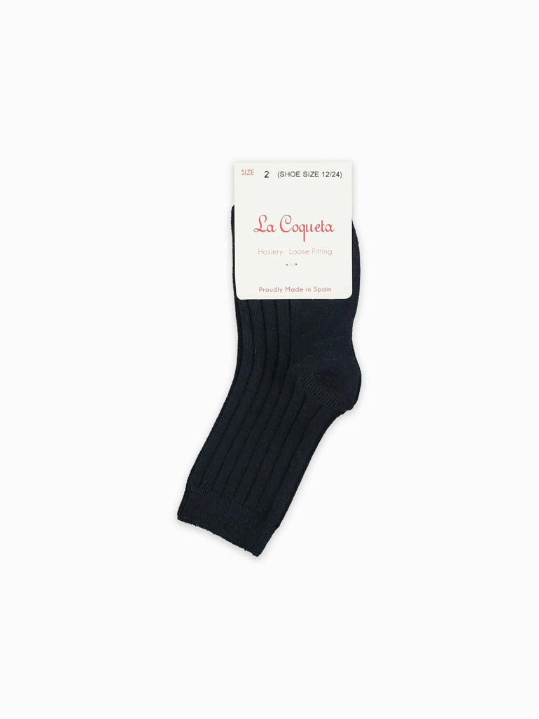 girls navy ribbed short socks