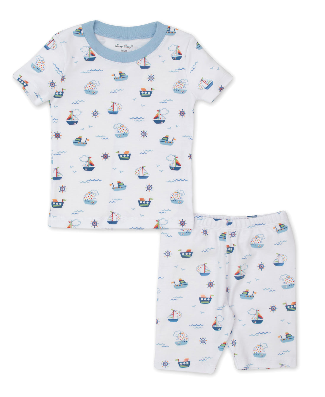 blue baby boy boats at sea short pj set