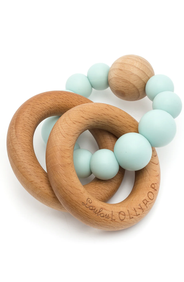 bubble silicone & wood teether mint