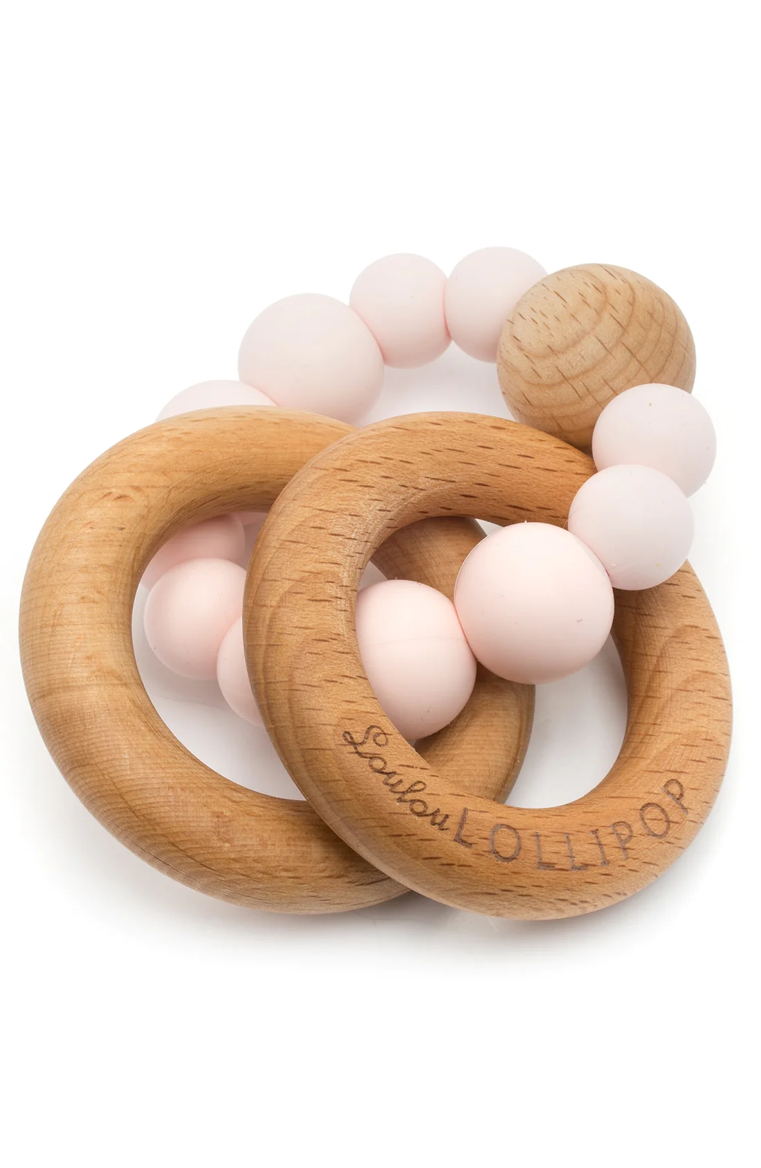 bubble silicone & wood teether pink quartz