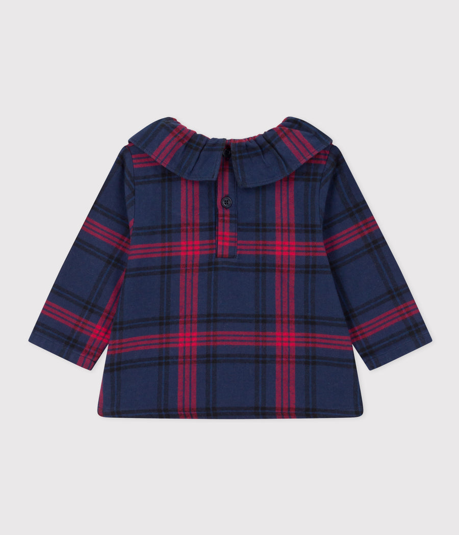 baby navy red ls check blouse