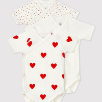 baby girl red 3 pk hearts ss crossover bodysuit