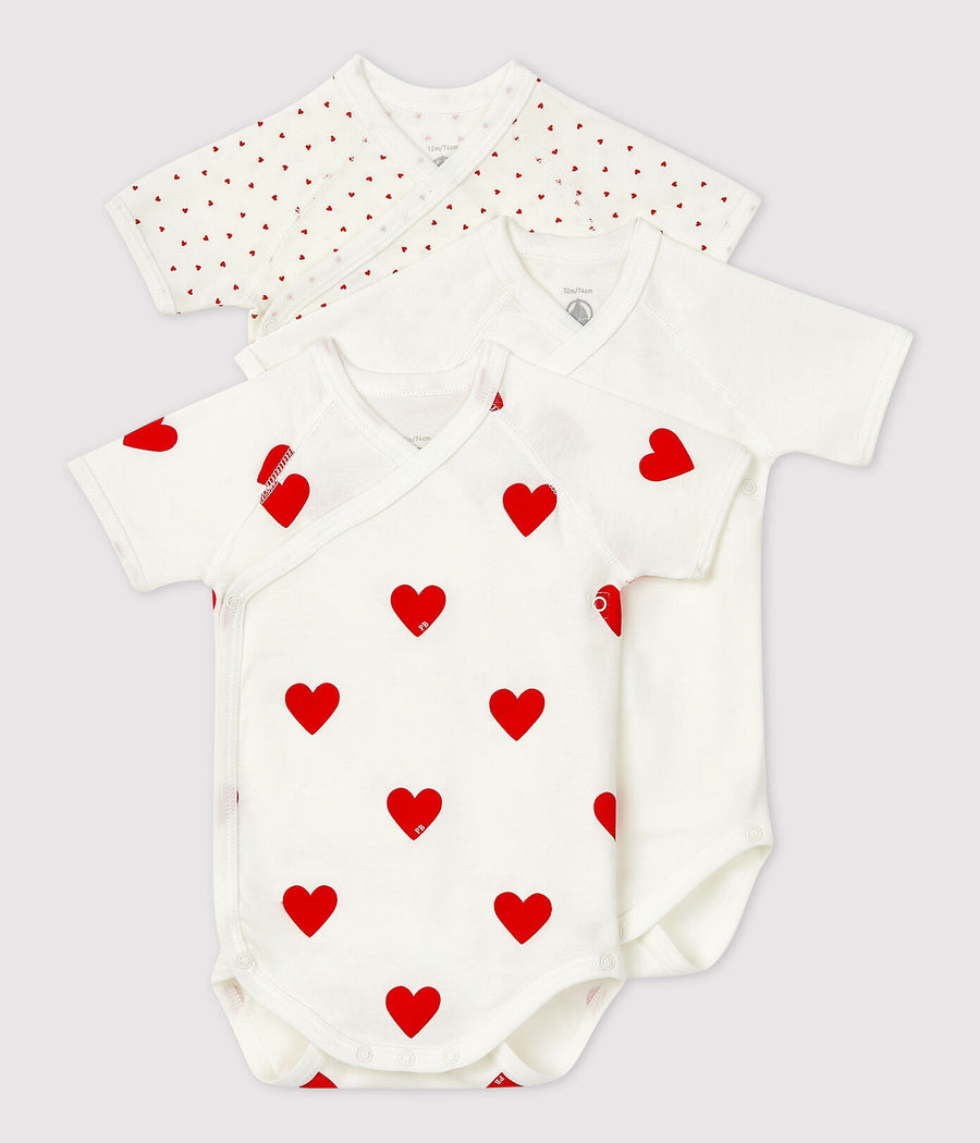 baby girl red 3 pk hearts ss crossover bodysuit