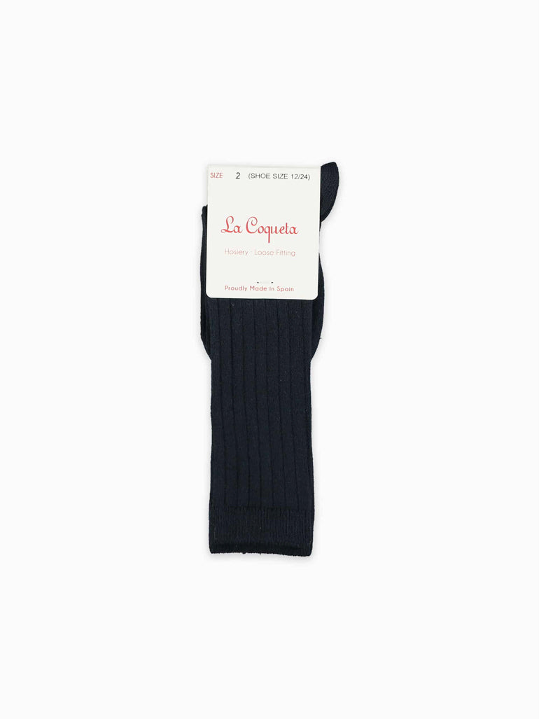 girls navy ribbed knee high socks