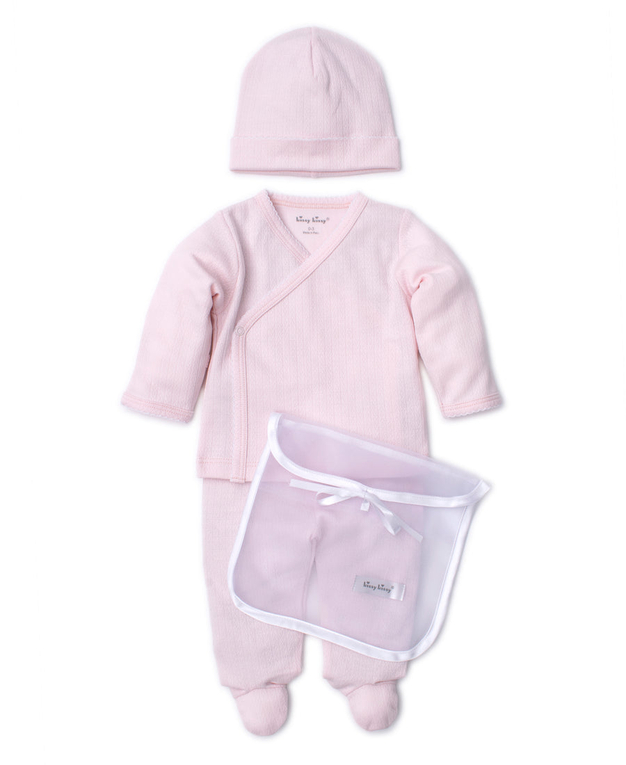 baby pink kissy pointele set w/tulle bag