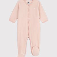 baby girl pink terry front snap footie