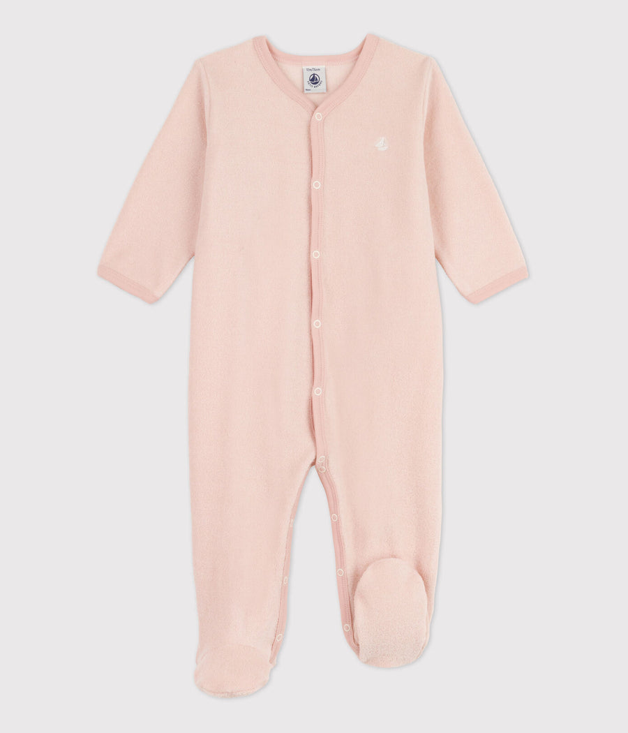 baby girl pink terry front snap footie