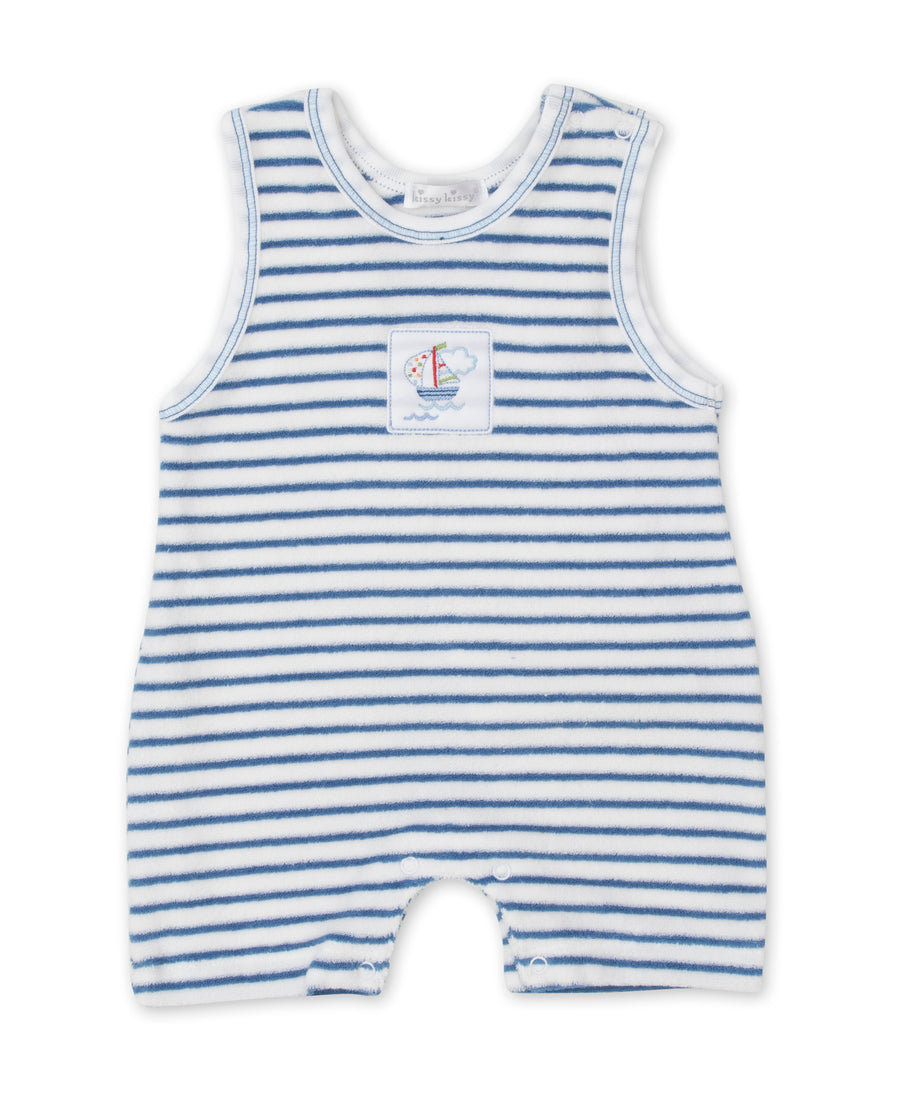 baby boy blue boats at sea sleeveless playsuit