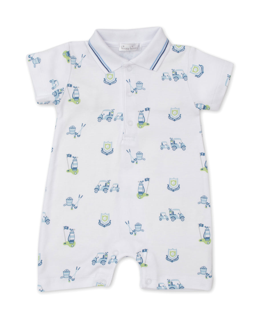baby boy blue hole in one short playsuit