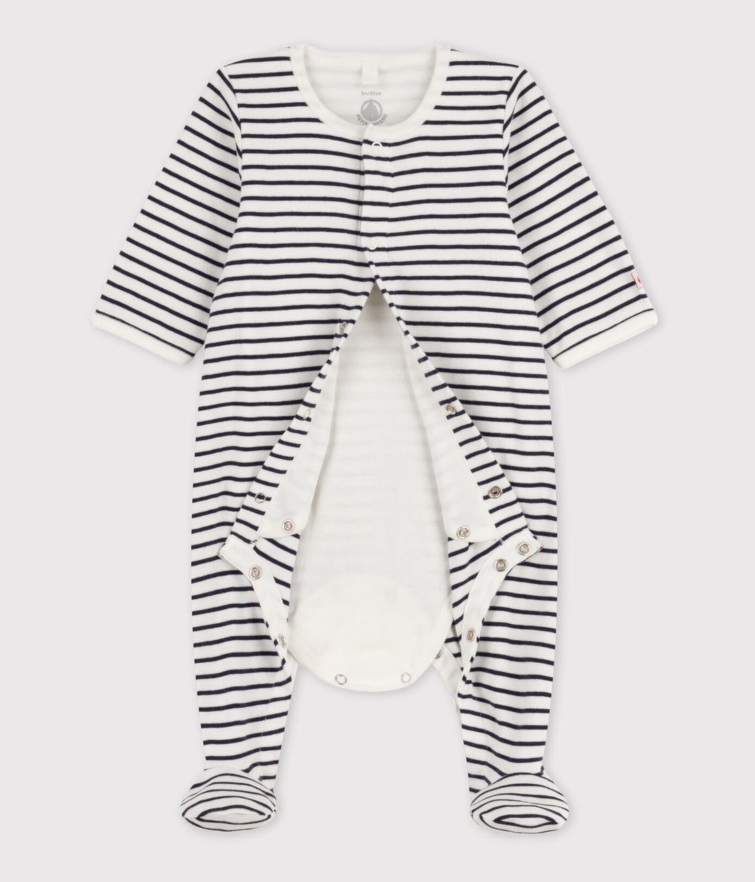 baby boy blue front snap stripe footie