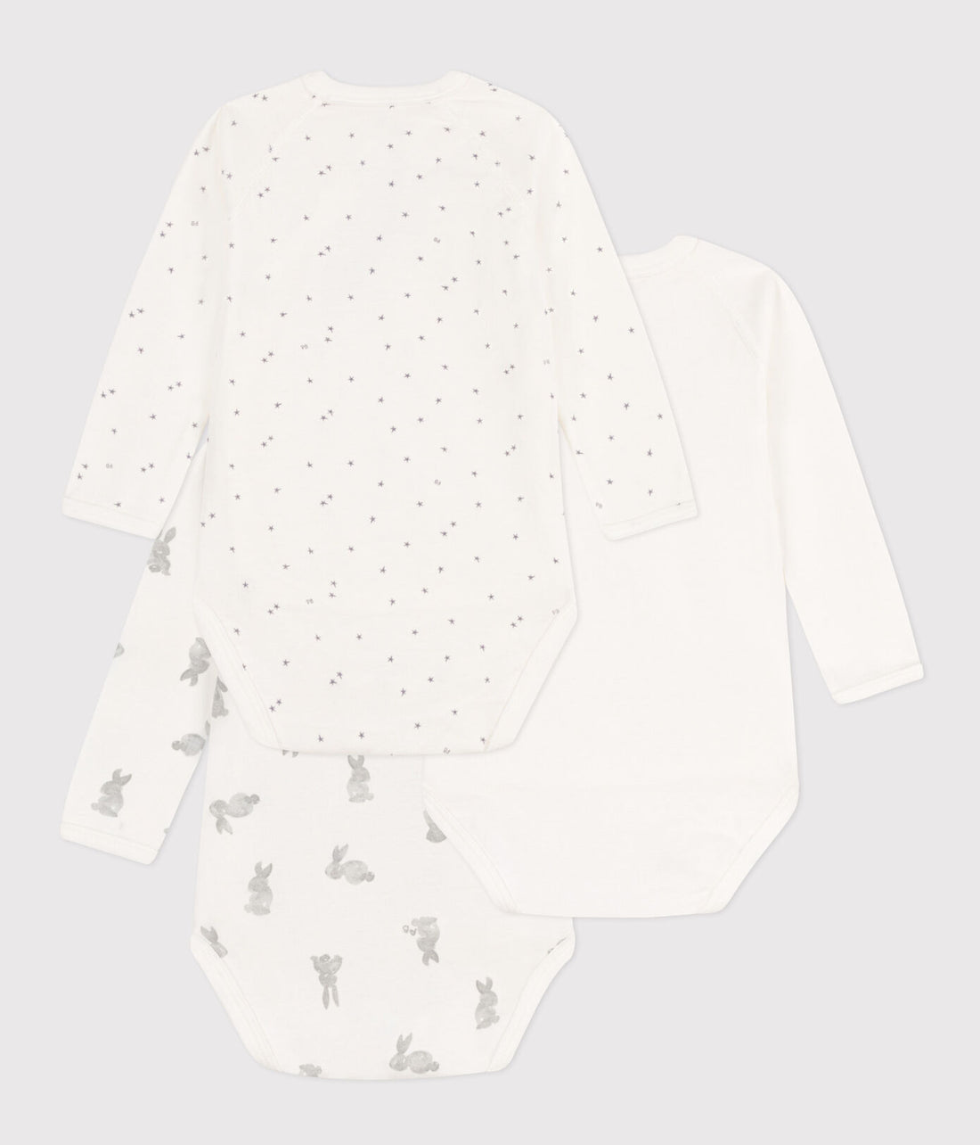 baby girl grey 3 pk bunny ls crossover bodysuits