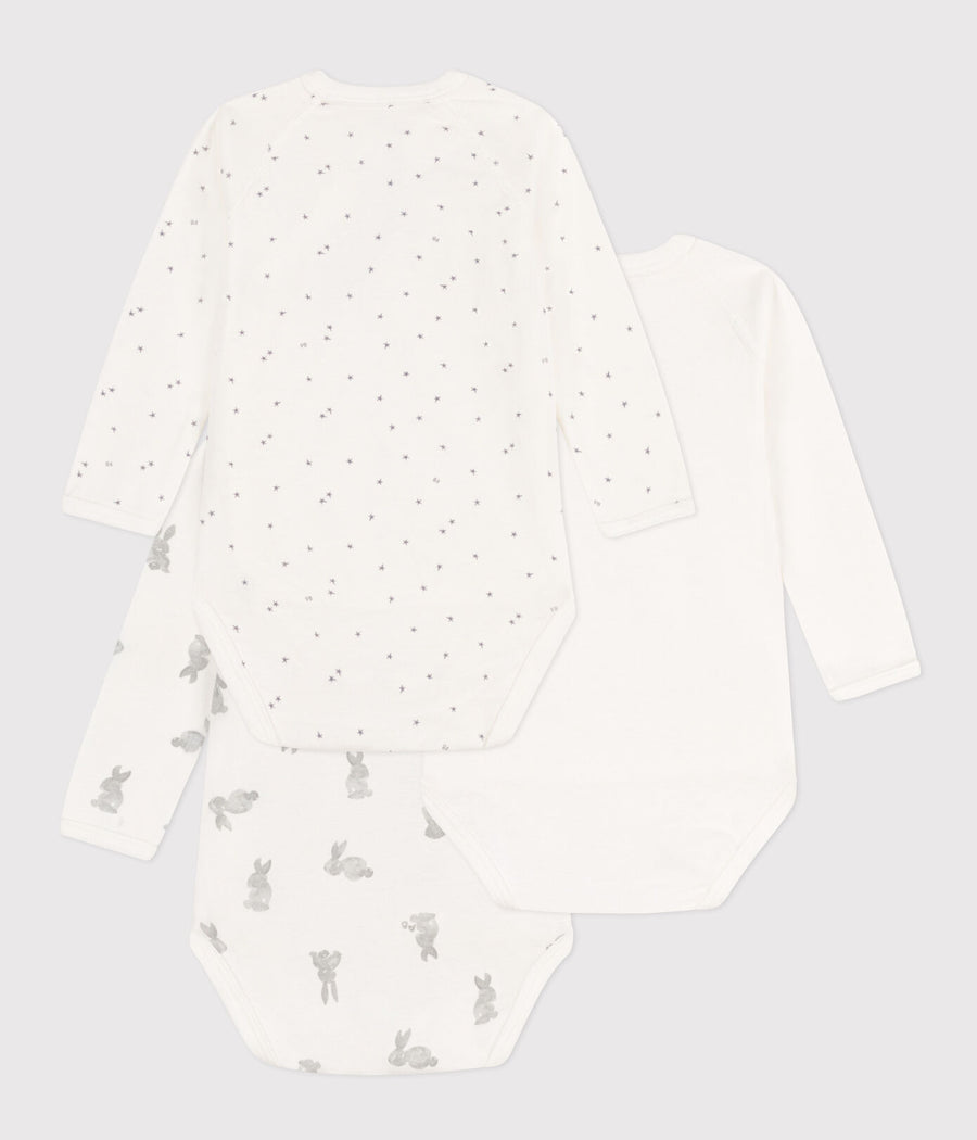 baby girl grey 3 pk bunny ls crossover bodysuits