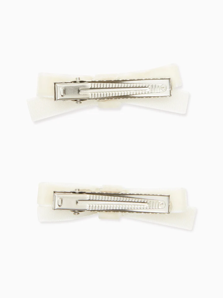 two small velvet bow clips white