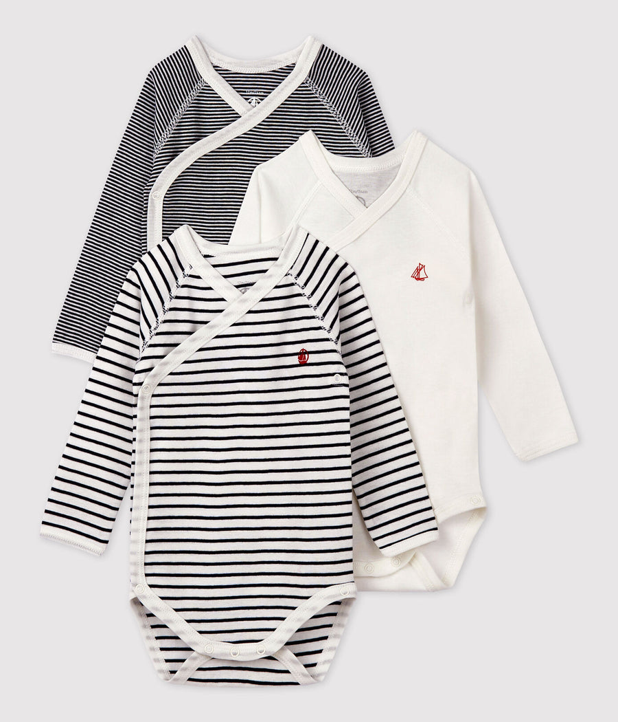 baby boy navy 3 pk ls strp sld cross bodysuits
