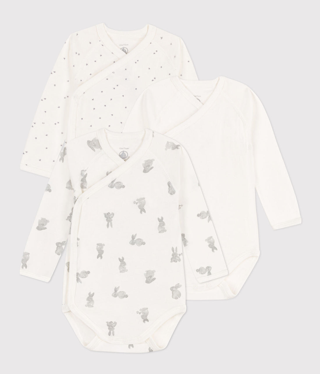 baby girl grey 3 pk bunny ls crossover bodysuits