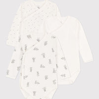 baby girl grey 3 pk bunny ls crossover bodysuits