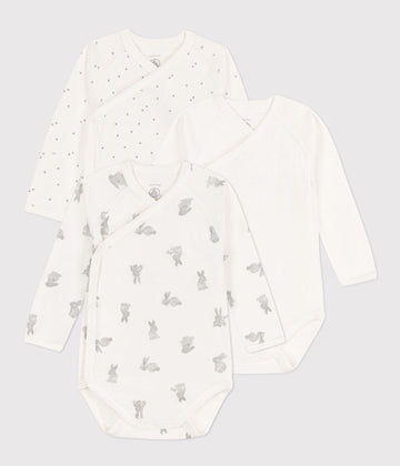 baby girl grey 3 pk bunny ls crossover bodysuits