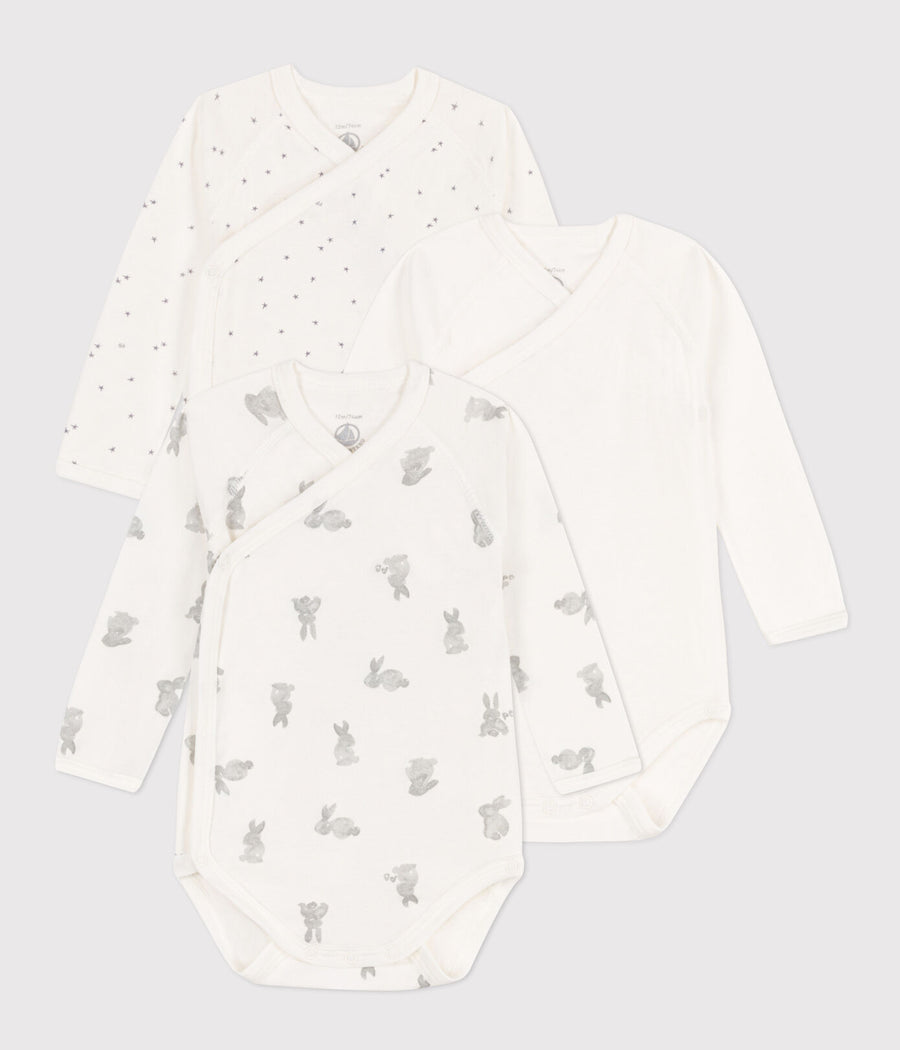 baby girl grey 3 pk bunny ls crossover bodysuits