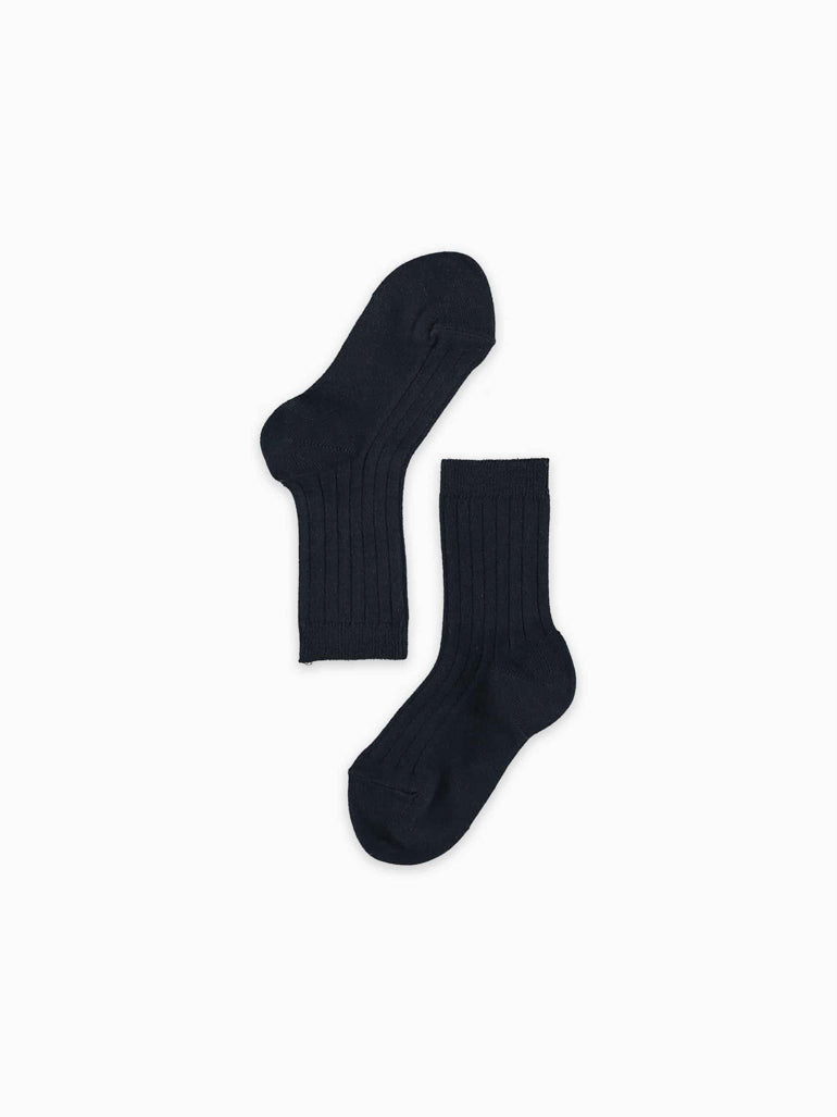 girls navy ribbed short socks