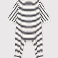 baby boy blue front snap stripe footie