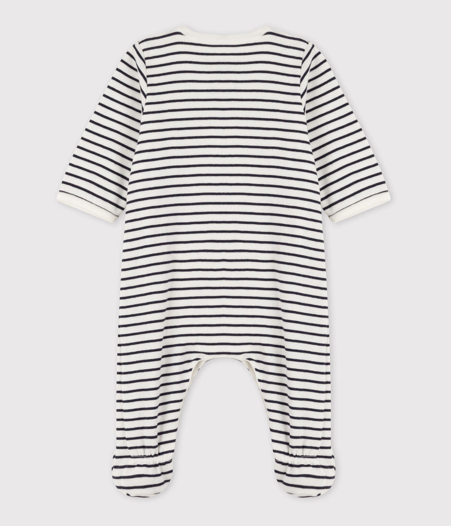 baby boy blue front snap stripe footie