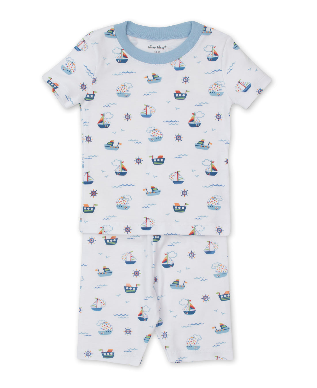 blue baby boy boats at sea short pj set
