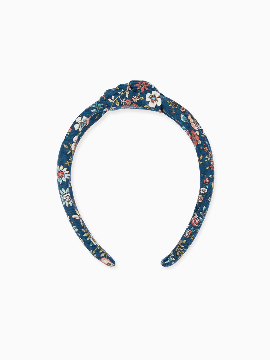 girls navy top knot headband