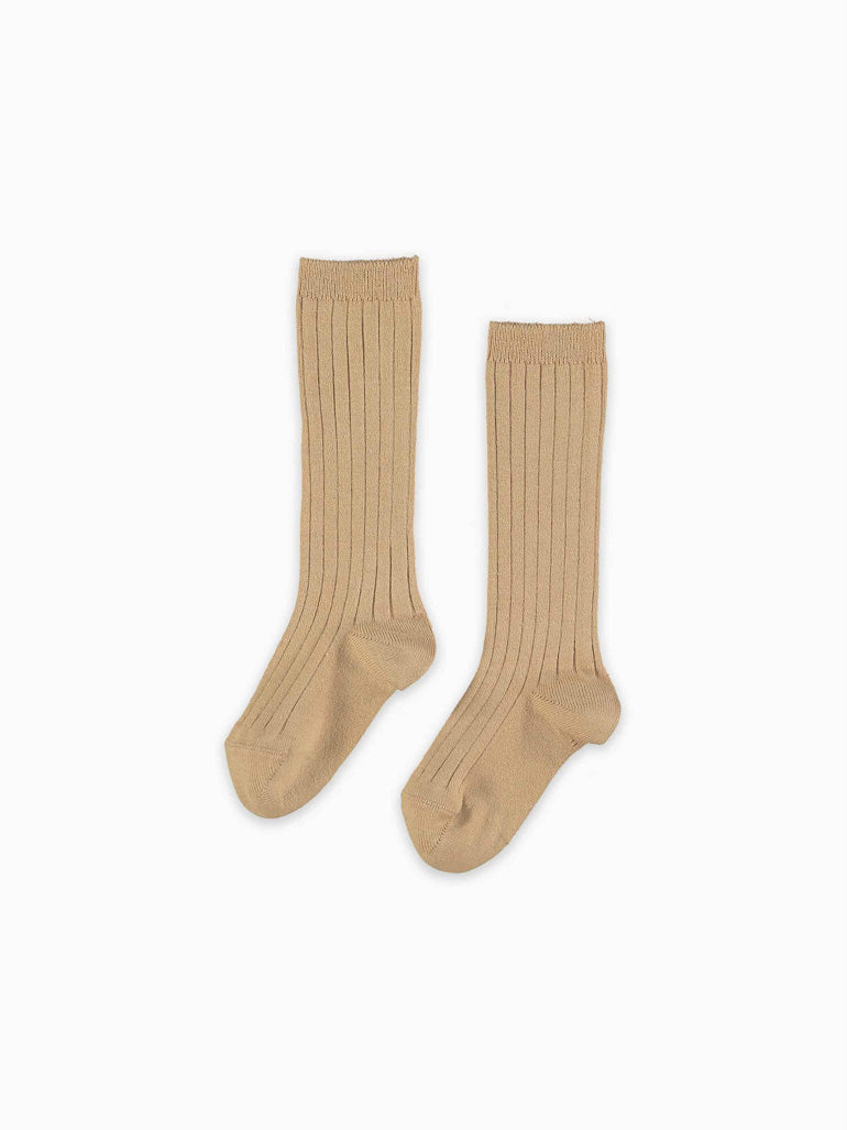 baby tan ribbed knee high socks