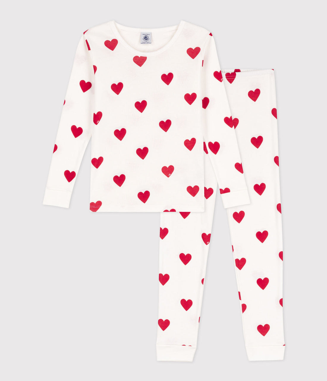 girls white heart long-sleeved top & pant