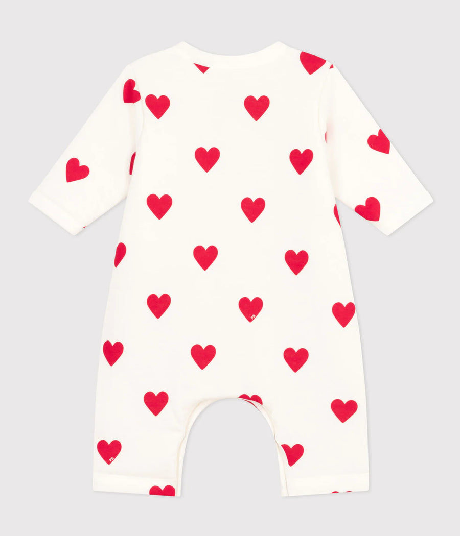 front-snap heart print footie