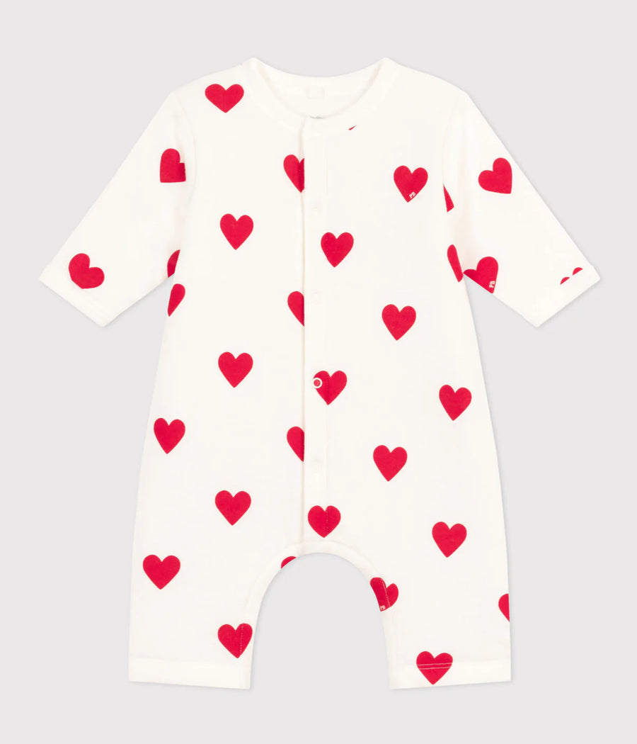 front-snap heart print footie