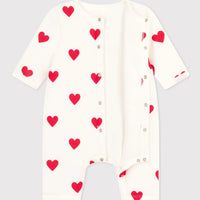 front-snap heart print footie