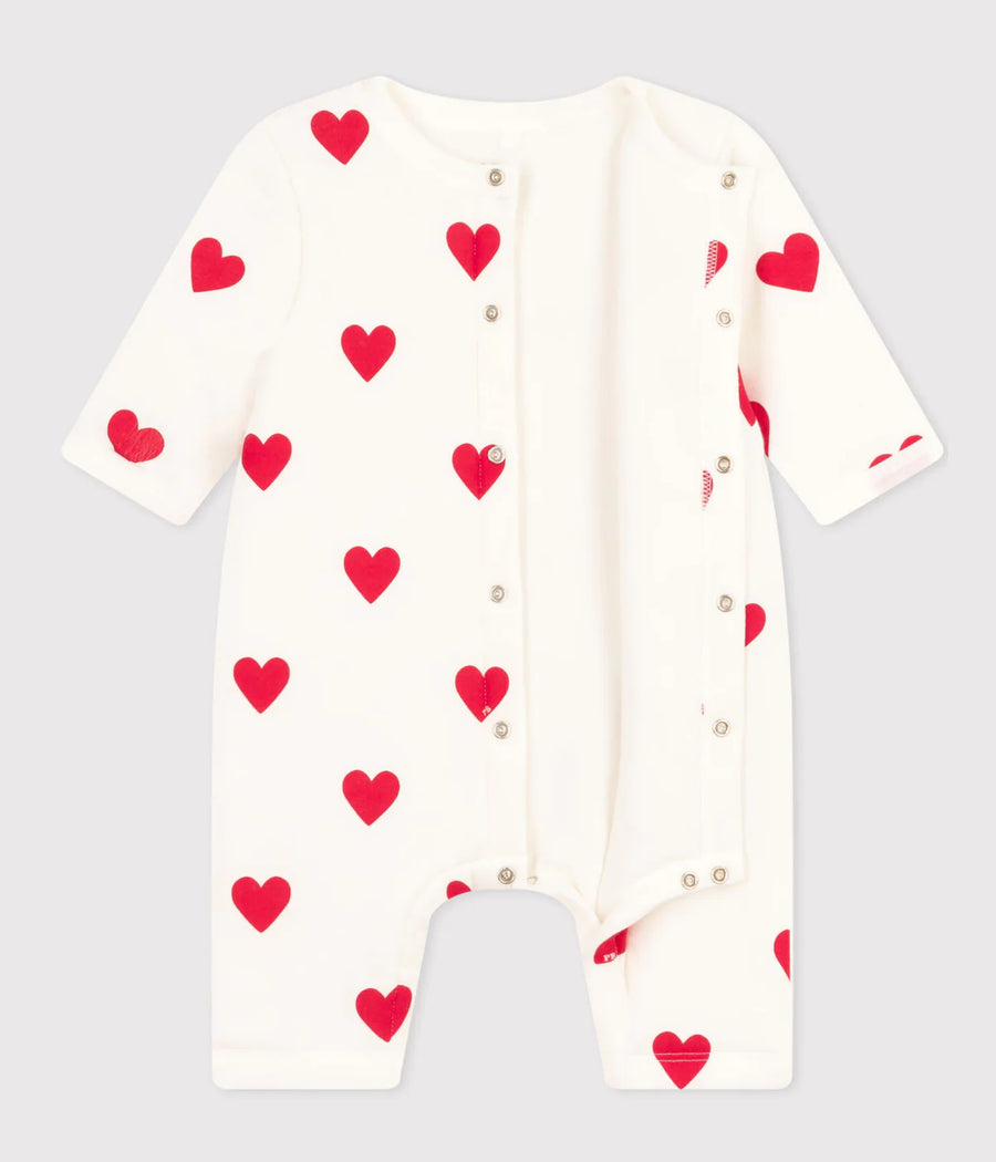 front-snap heart print footie