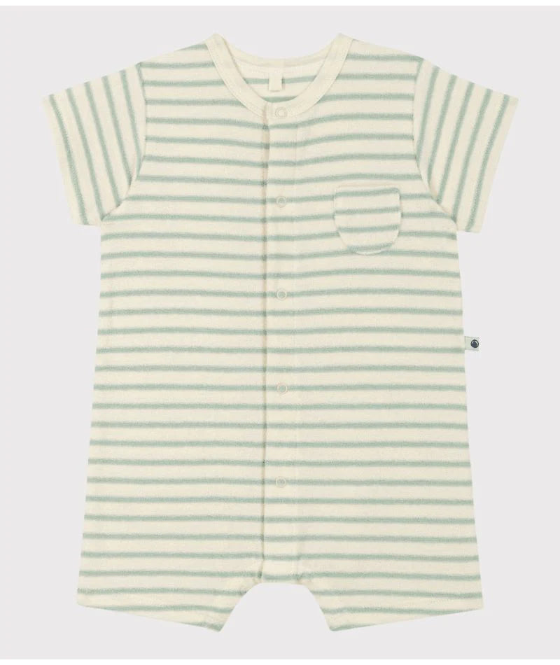 short sleeve terry striped romper