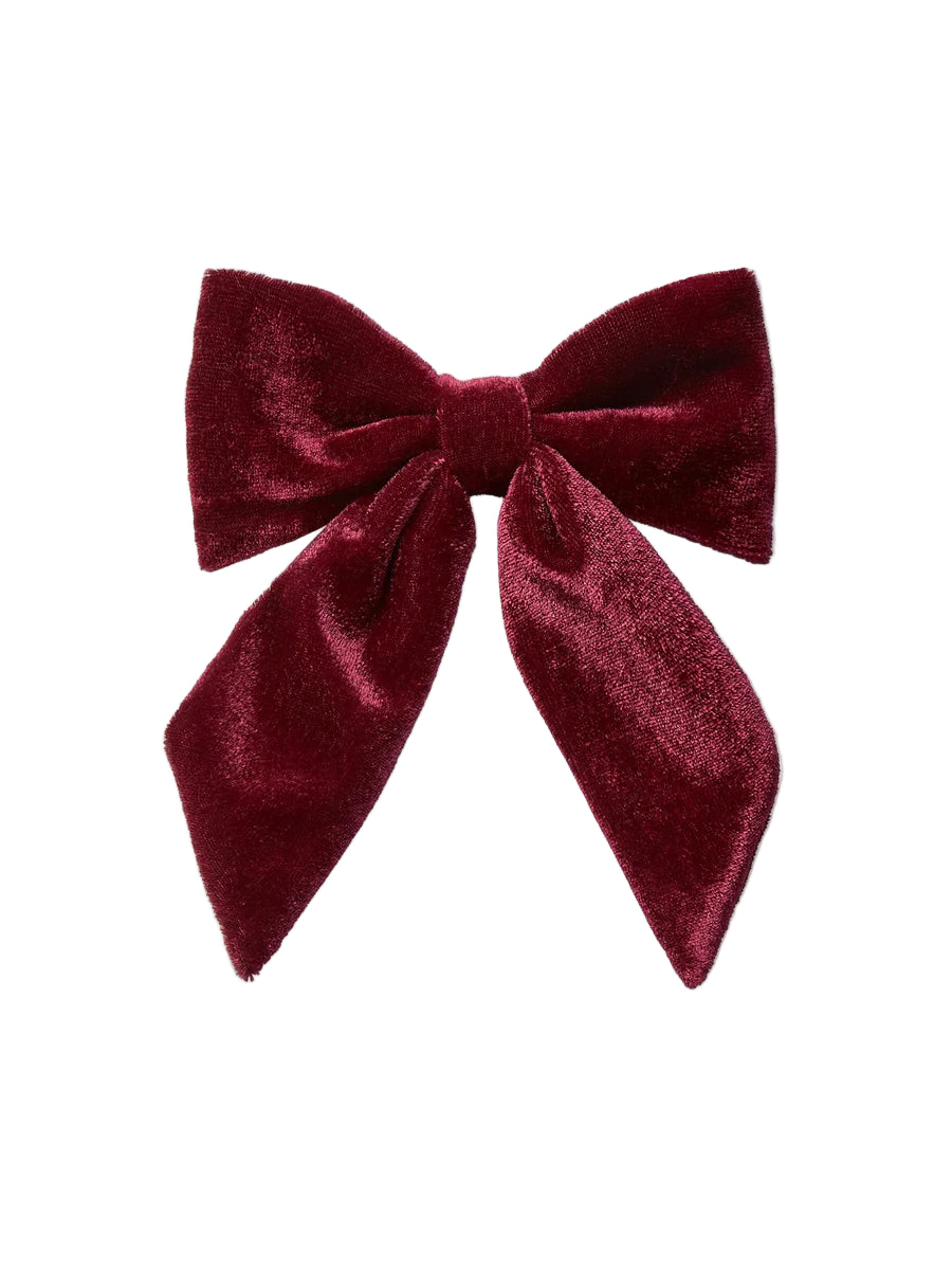 long velvet bow clip burgundy
