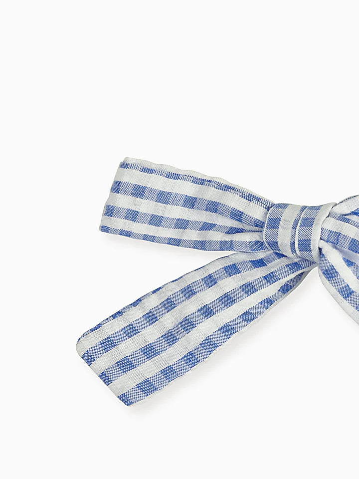 soft ribbon bow clip blue gingham