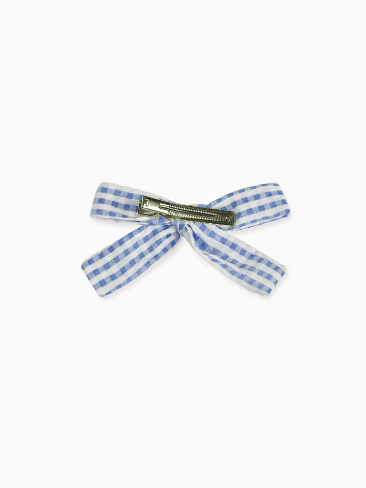 soft ribbon bow clip blue gingham