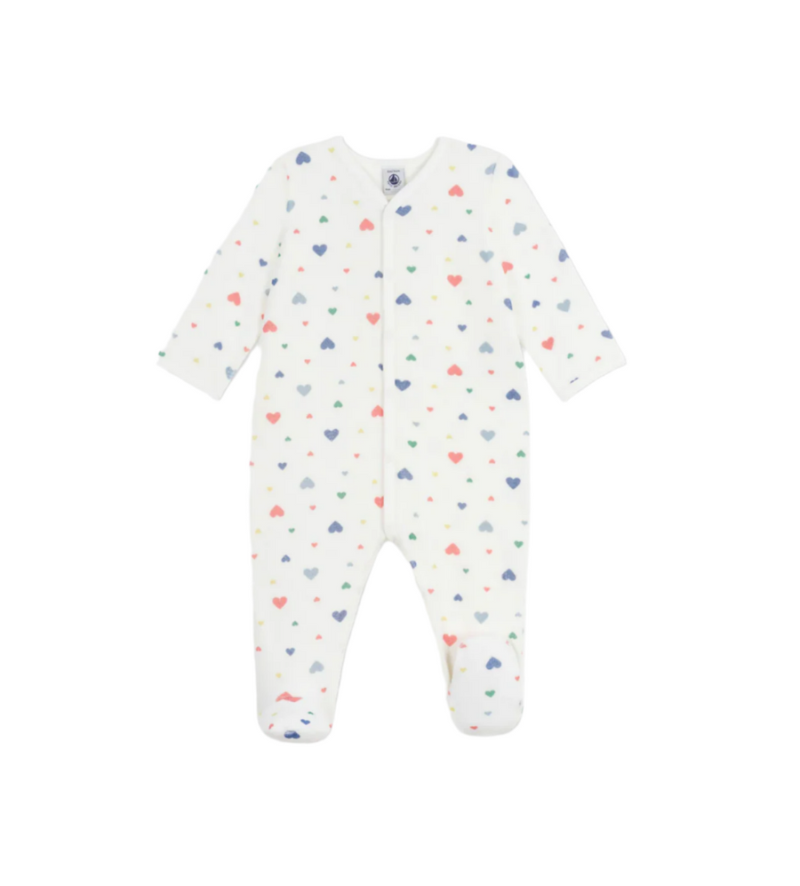 velour multi hearts footie