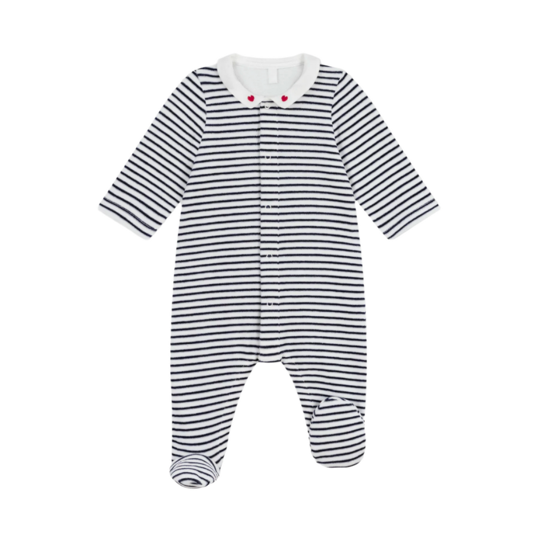 stripe heart collar footie