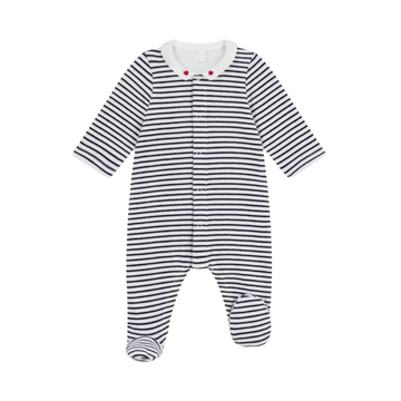 stripe heart collar footie