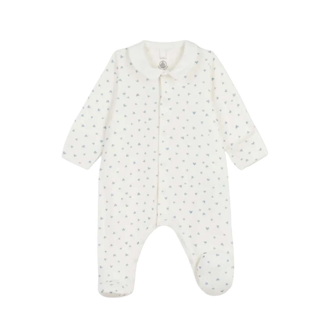 heart print collar footie
