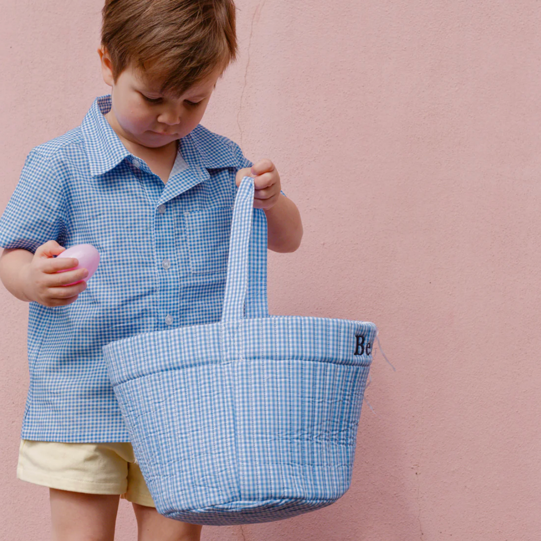 quilted easter bucket blue gingham