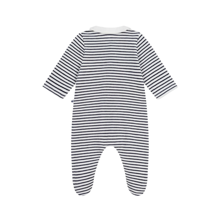 stripe heart collar footie