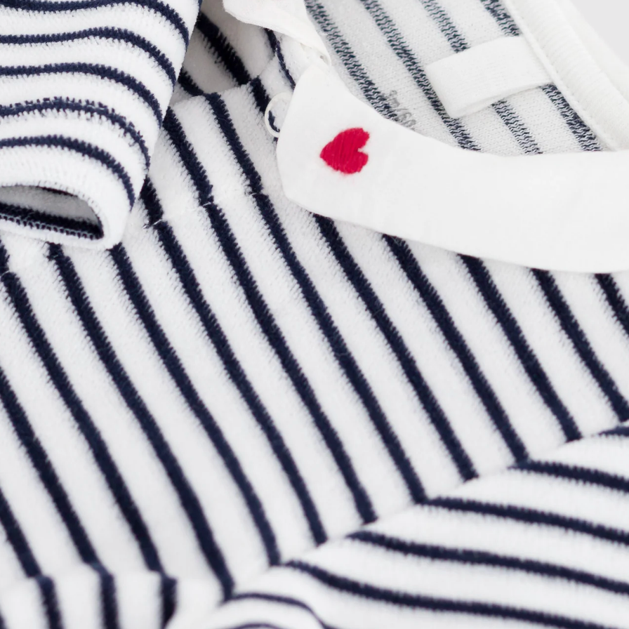 stripe heart collar footie