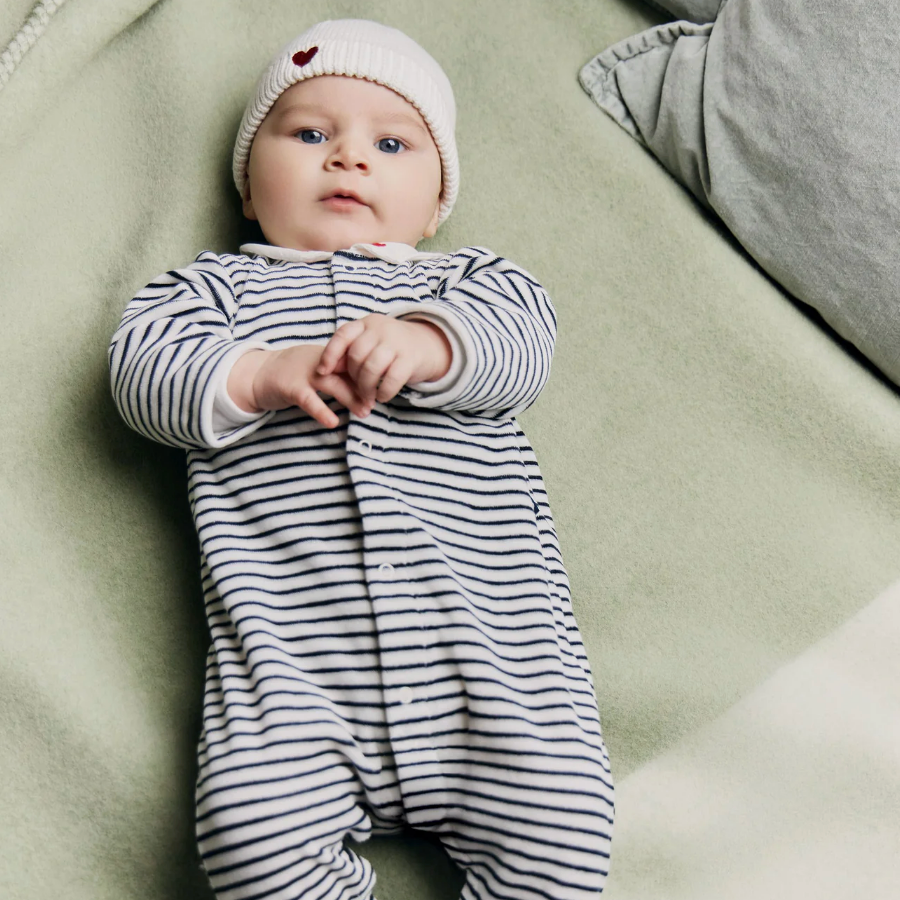 stripe heart collar footie